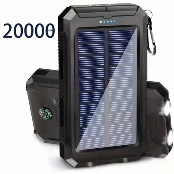 Portable Solar Mobile Phone Charger, Camping External Battery Charger For Mobile Phones, 2 USB/ LED Flashlights With Compass For Outdoor Activities, 20000mAh Portable Solar Power Bank