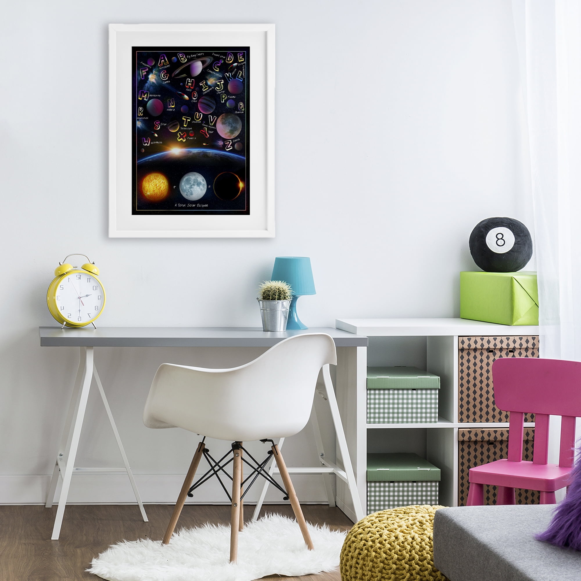 Educational Astronomy Alphabet White Framed Print Under Glass, design by Ali Chris