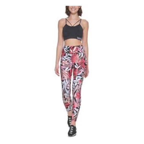 DKNY Womens Coral Printed High Waist Leggings S