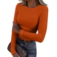 thumbnail image 2 of Inglocry Long Sleeve Thermal Shirt for Women Fleece Slim Fit Tops Crewneck Basic T-Shirts with Thumb Holes Fall Fashion 2026 Orange L, 2 of 8