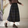 thumbnail image 2 of IWRICH Women's Vintage Plaid Pleated Wool Skirt Elastic Waist A-Line Midi Long Swing Skirt with Pockets Blue L, 2 of 7