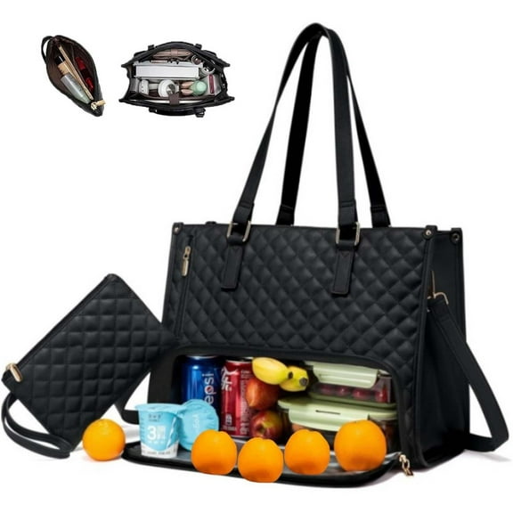 3-in-1 Lunch Tote Bag for Women, PU Leather Work Handbag with 15.6" Laptop Compartment, Ideal for Teachers, Nurses & Travel