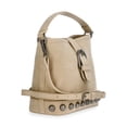 thumbnail image 3 of No Boundaries Women's Studded Faux Suede Moto Bucket Bag, Beige, 3 of 6