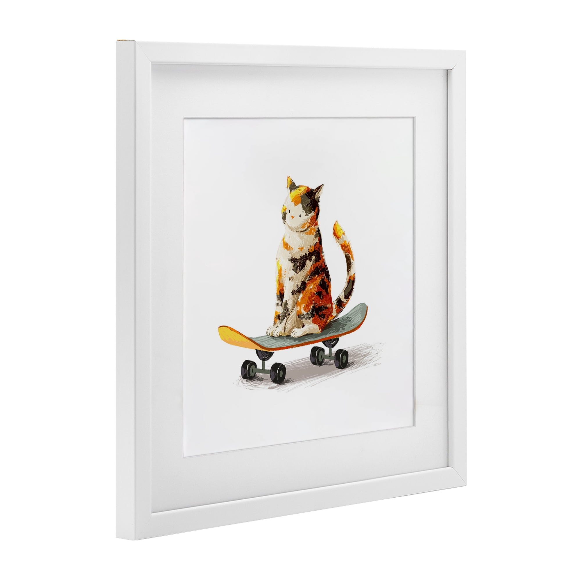 Stupell Industries Calico Cat on Skateboard White Framed Print Under Glass, design by Ziwei Li