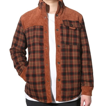Men's Flannel Jacket Plaid Sherpa Lined Shirt Snap Button Warm Winter Coat with Pockets