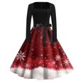 thumbnail image 4 of Christmas Dresses for Women Women's Fashion Round Neck Casual Slim Christmas Printed Long Sleeve Dresses with Square Collar for Christmas Party,Wine,5XL, 4 of 4