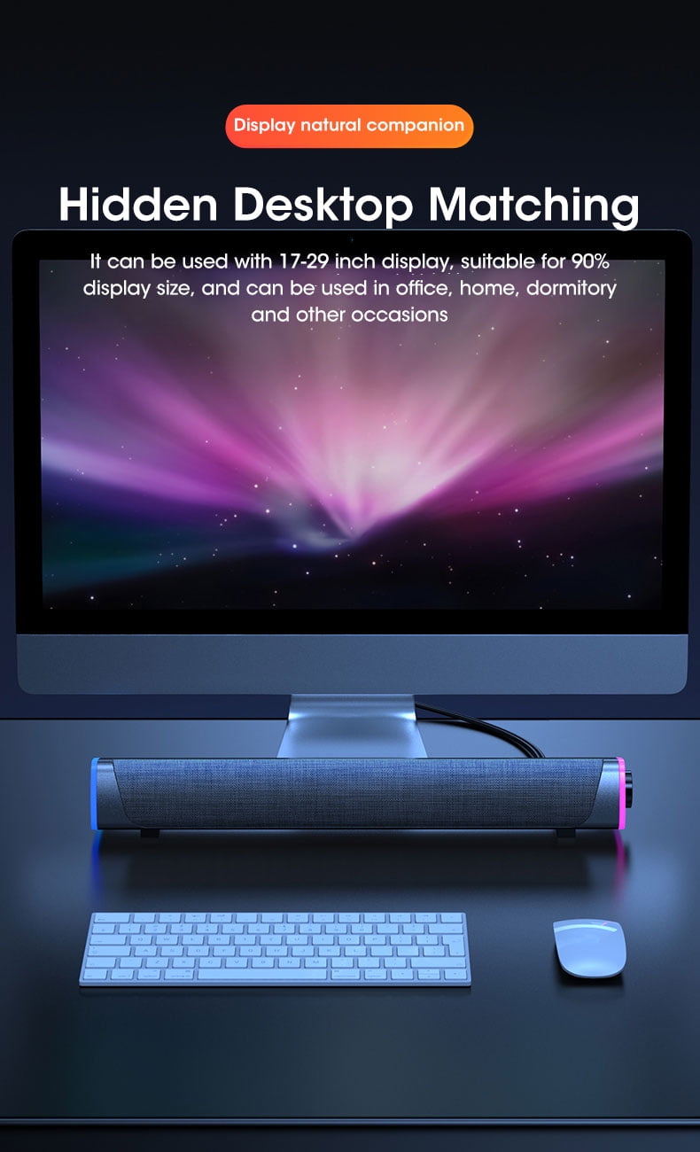 4D Computer Speaker Bar Stereo Sound Subwoofer Bluetooth Speaker For Macbook Laptop Notebook PC Music Player Wired Loudspeaker(Black)