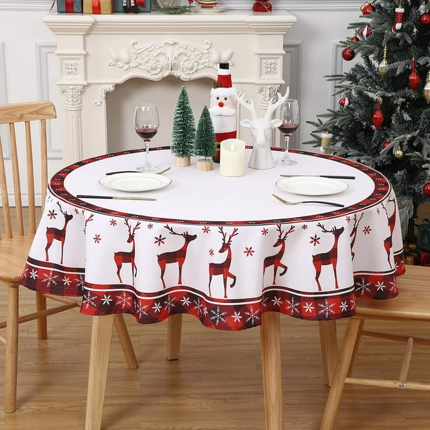 Sakiyrr Christmas Tablecloth Round, Buffalo Plaid Elk Pattern Holiday