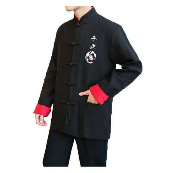 Panda Superstore  Suit Standing Collar Cotton & Linen Chinese Long Sleeve Kungfu Cloth Men Shirt, Black