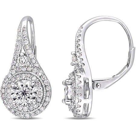 Miabella 1 Carat Diamond Sterling Silver Round Double Halo Earrings