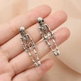 thumbnail image 4 of Eosunjian 1 Pair Women Halloween Earrings Skeleton Shape Punk Exaggerated Polished Alloy Skull Jewelry Club Party Ear Jewelry Silver, 4 of 13