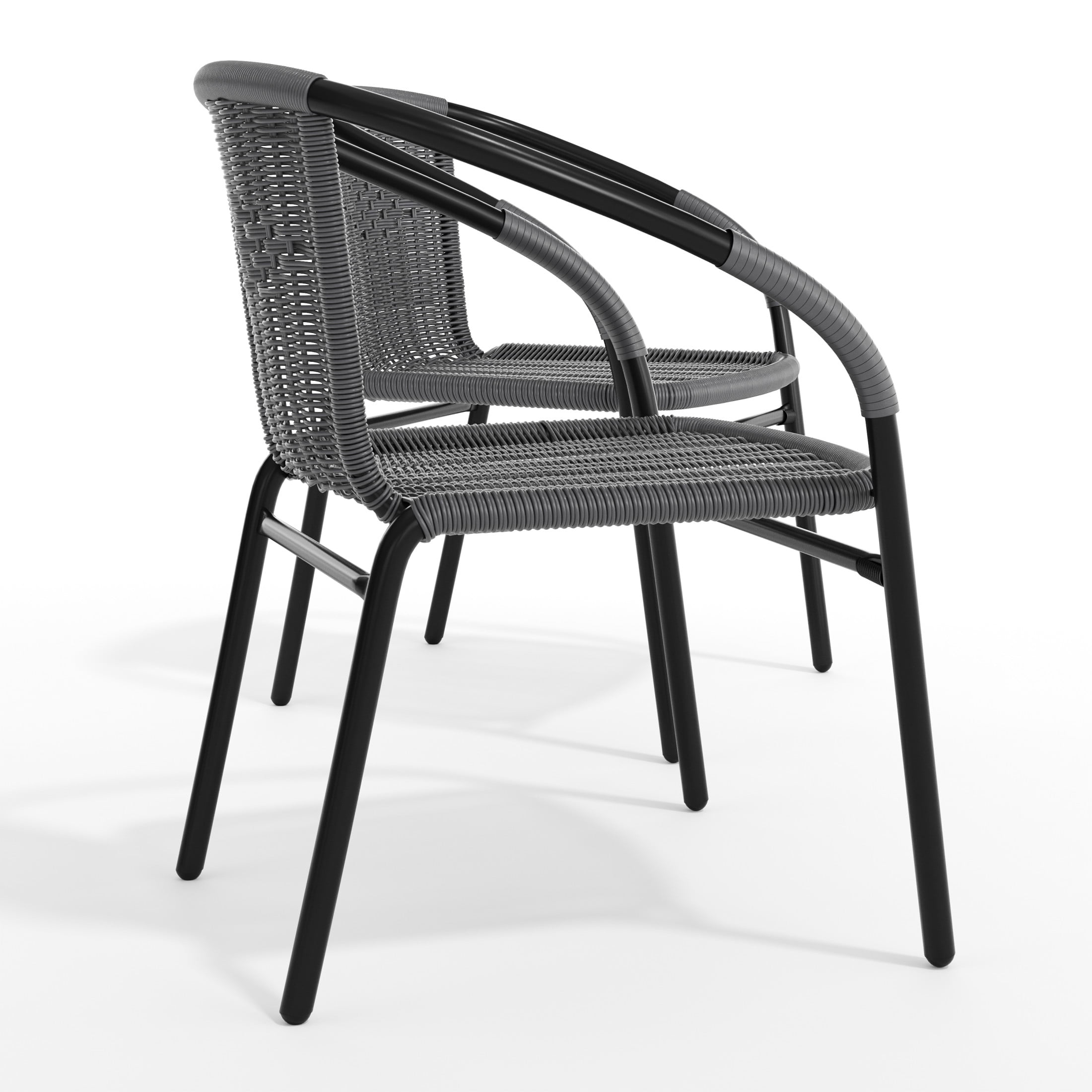 Flash Furniture Set of 2 Commercial Grade Gray Rattan Indoor-Outdoor Restaurant Stack Chairs