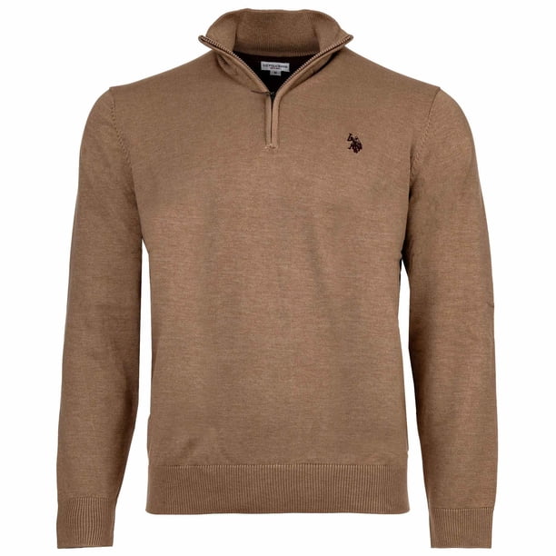 U.S. POLO ASSN. Jersey de punto para hombre con cuello alto, media cremallera y logotipo, algodón Beige 2XL (XX-Large)