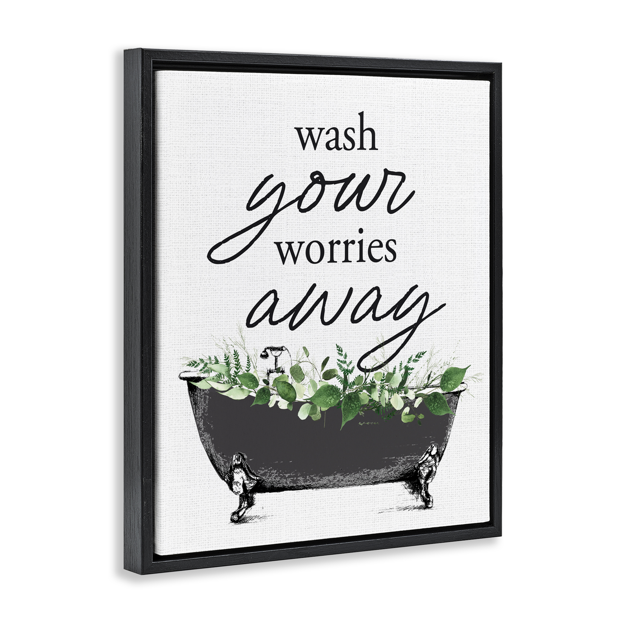 Wash Worries Away Herbs Black Framed Floater Canvas Wall Art, design by Lettered and Lined