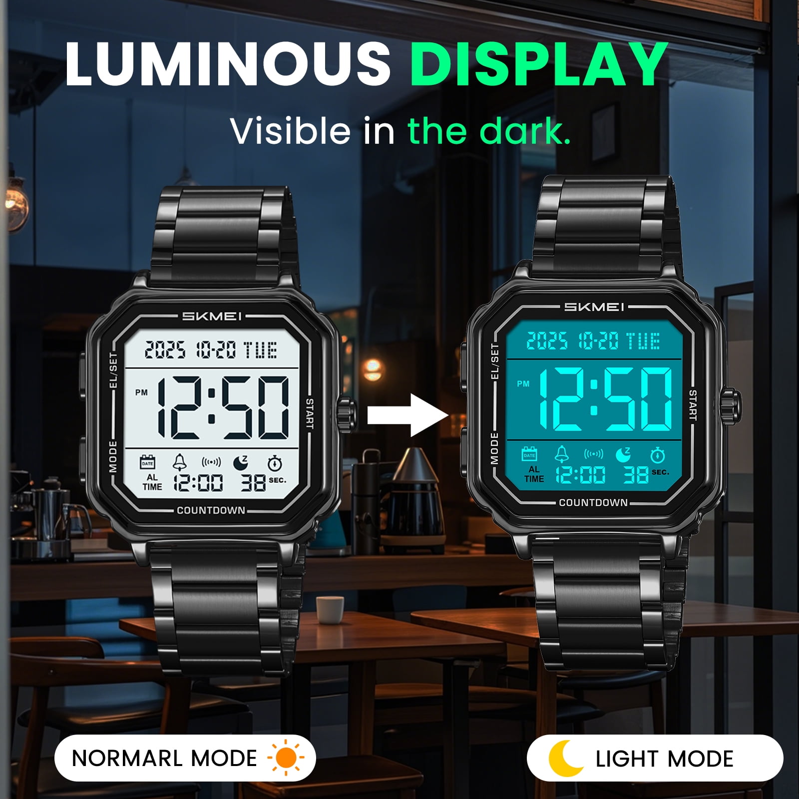 SKMEI Mens Digital Watch Sports Waterproof Outdoor Large Face Military Watches for Men with Stopwatch LED Back Ligh Alarm