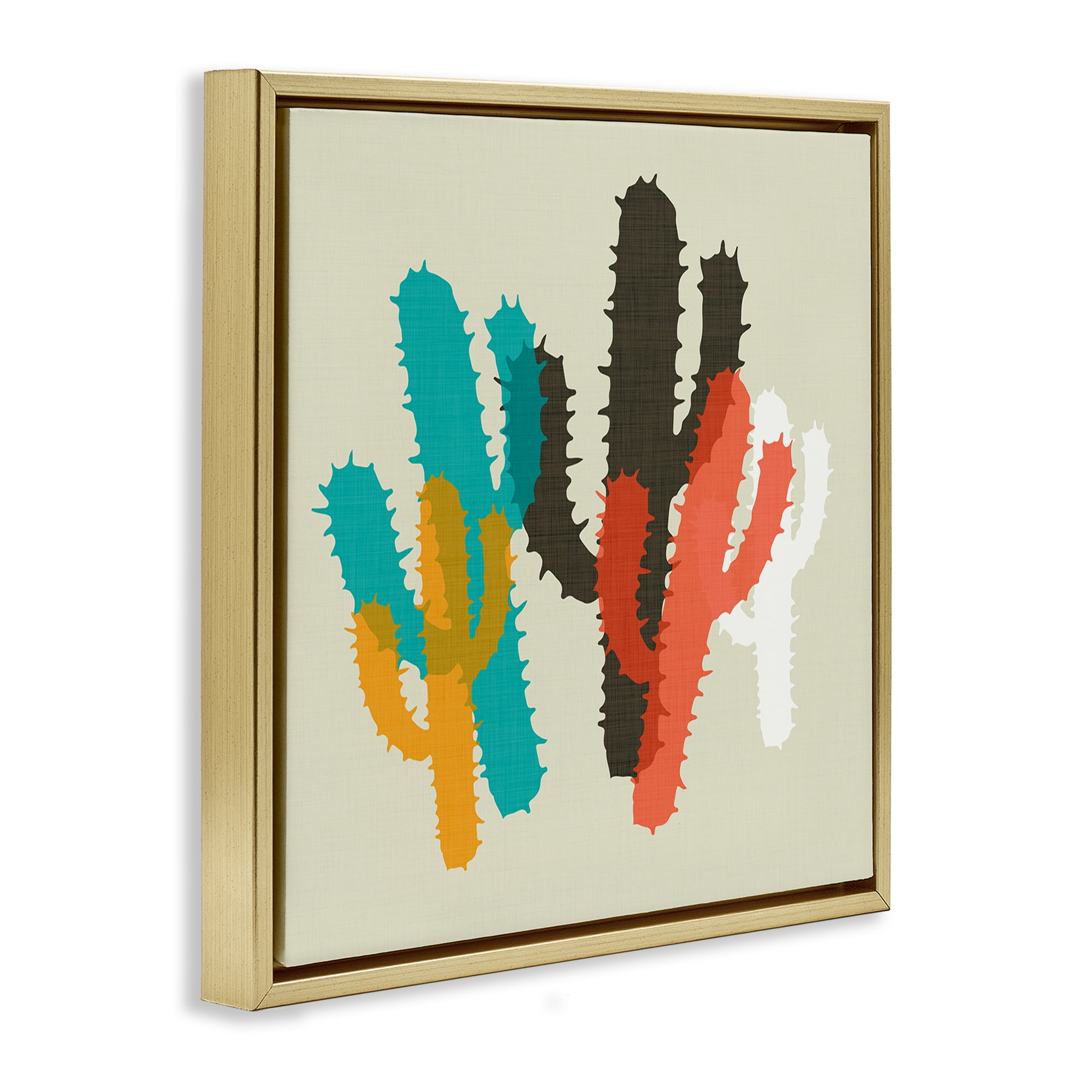 Stupell Industries Layered Bold Cacti Botanical & Floral Painting Gold Floater Framed Canvas Art Print Wall Art, 18 x 18