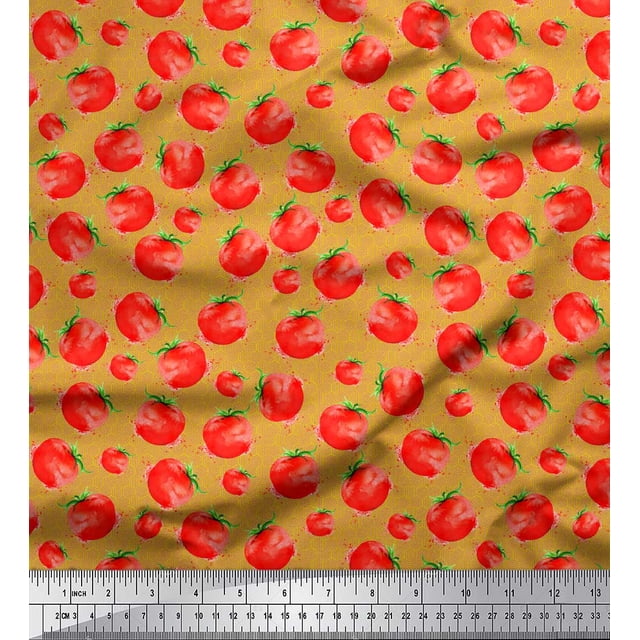 Soimoi Yellow Velvet Fabric Tomato Vegetable Decor Fabric Printed Yard 60 Inch Wide