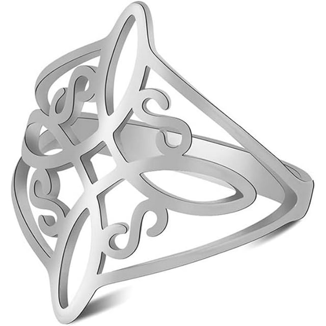 Anillo de plata de ley, anillo de nudo irlandés de moda, anillo con patrón de triángulo celta, anillo de boda de compromiso, anillo con patrón de rizo cortado (plata)