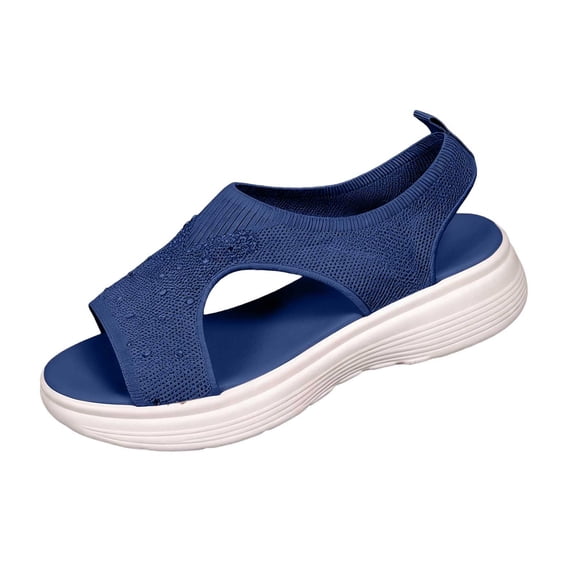Xfvqtps Womens Knit Slip on Sandals Open Toe Casual Slides with Low Wedge Stretch Comfortable Breathable Walking Summer Shoes