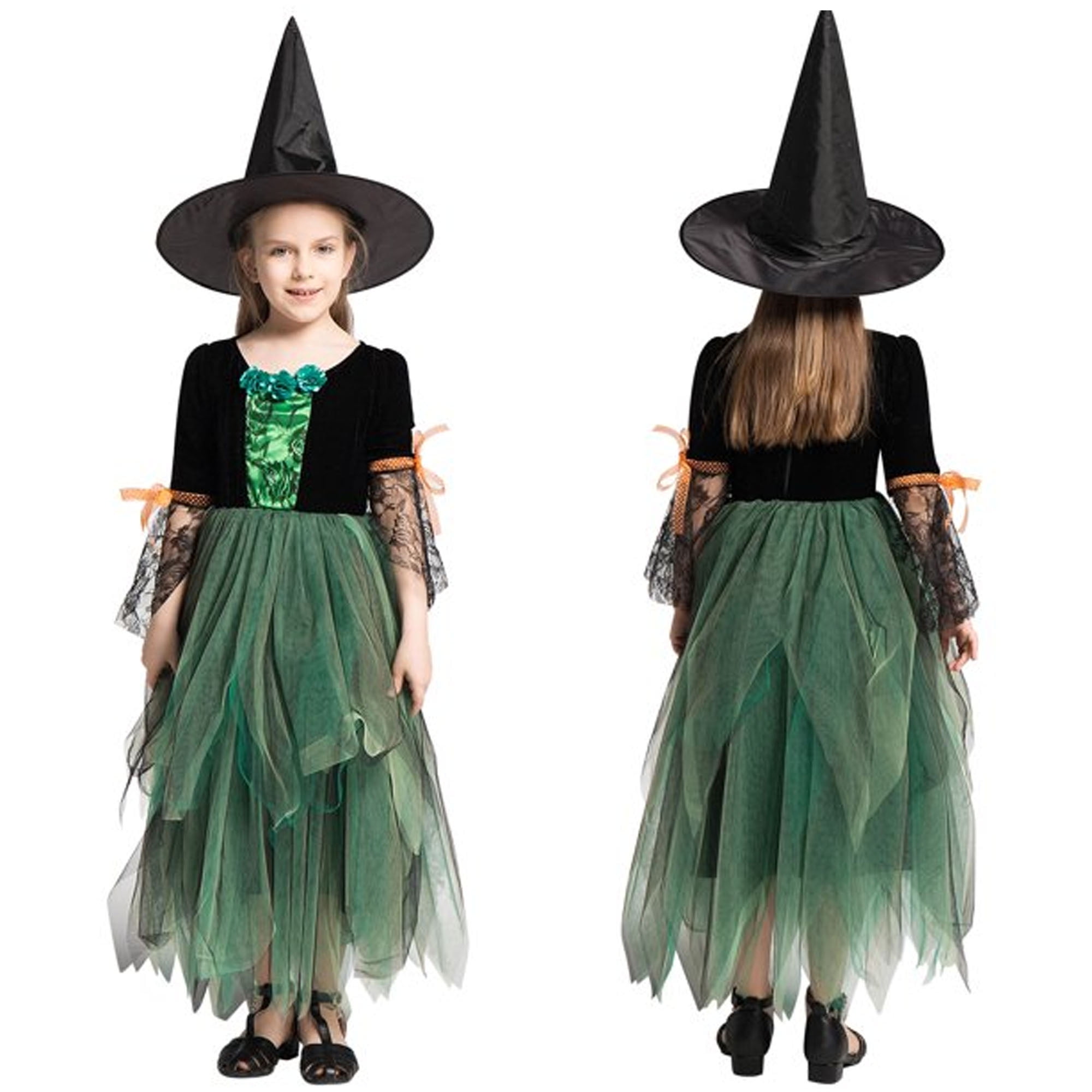 MONIKA FASHION WORLD Witch Costume for Girls with Black hat Skirt Lights up