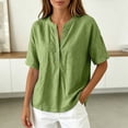 thumbnail image 4 of TrendOFT Womens Pullover Tops Solid Color Loose Fit Stand Collar Short Sleeve Casual Daily Soft Tops Green L, 4 of 6