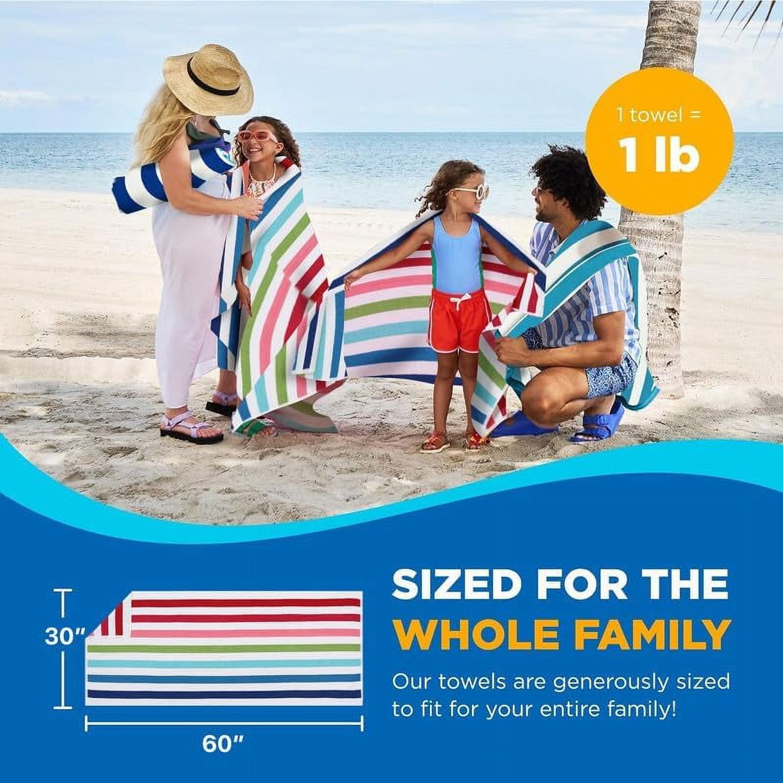 Kaufman - Large Beach Towels | 30" x 60" Terry Cabana Striped Beach Towels | Absorbent, Quick-Drying | 100% Cotton Thick Beach Towels (4 Pack)