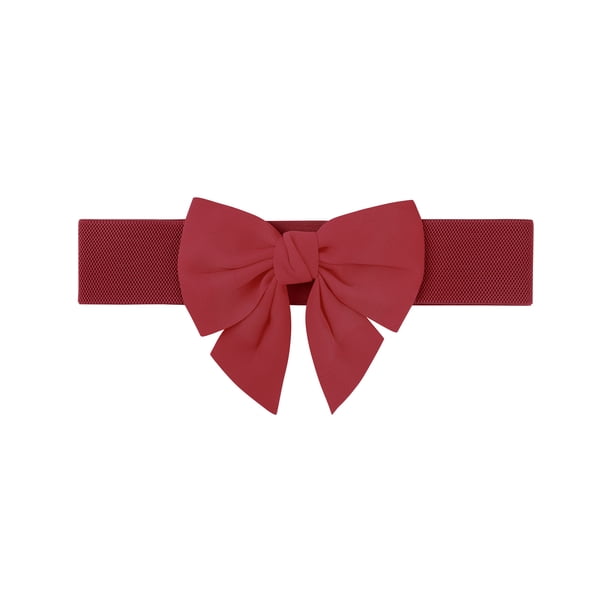 CINTURÓN ELÁSTICO ANCHO PARA MUJERES TALLA PLUS CON DECORACIÓN DE LAZO EN LA CINTURA, CINTURONES DE MODA VERSÁTILES 37.8-45.3" ROJO VINO