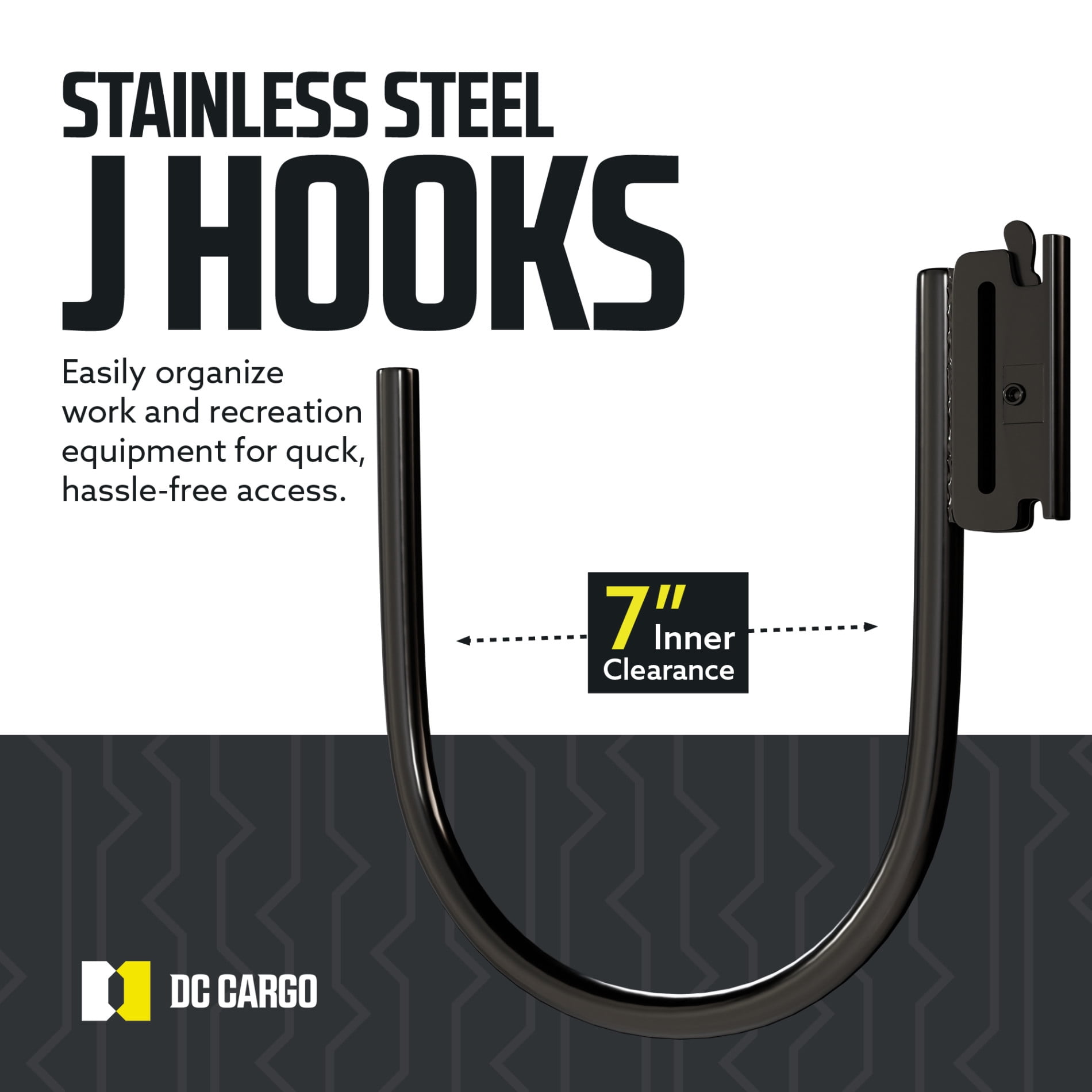 "DC Cargo Mall E-Track Large 7"" J Hook Tie Down Accessory (6 Pack) for Enclosed Trailer/RV for Helmets, Ropes, Motorcycle Jackets, Pipes, Hoses and Cables"