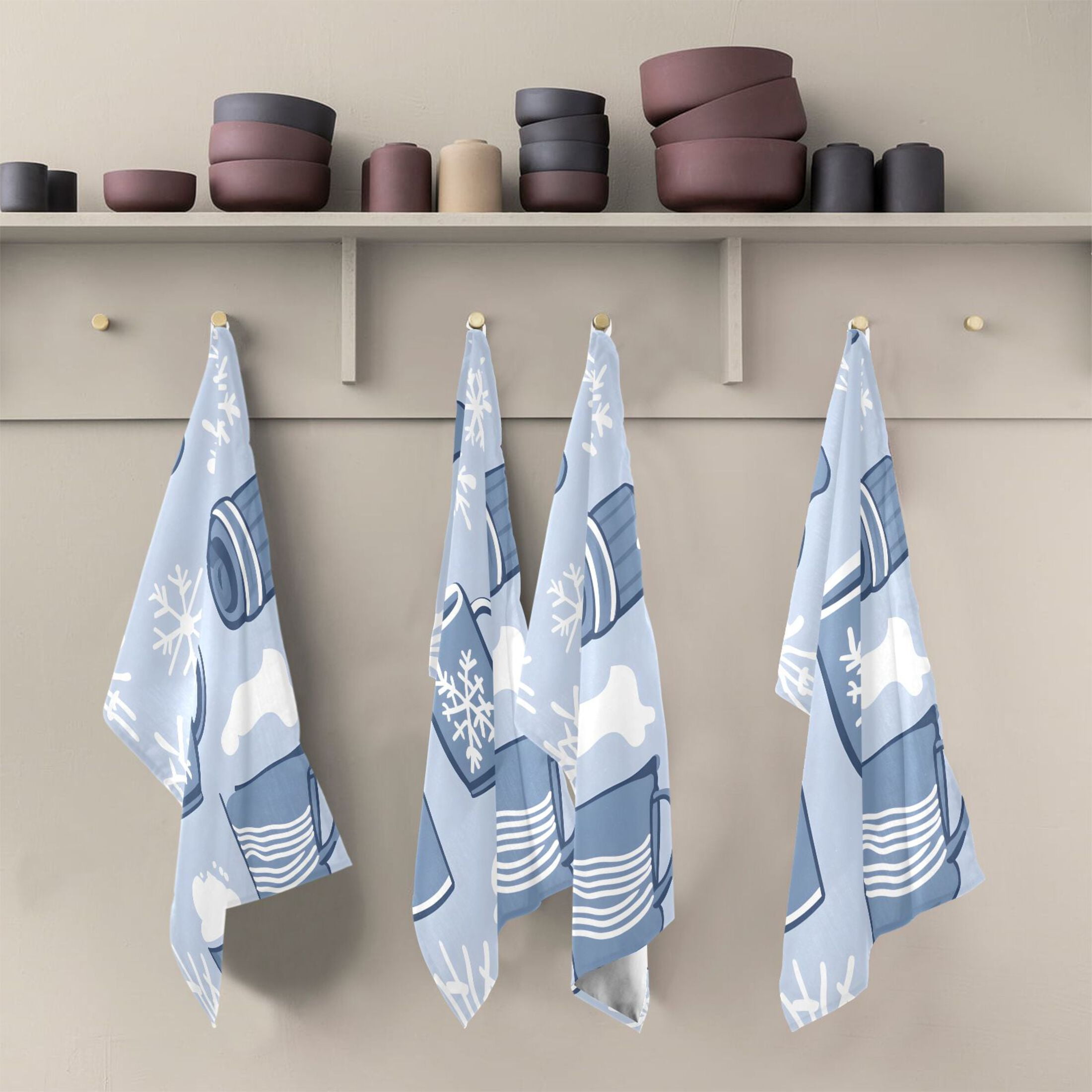 Winter Themed Pattern Kitchen Towels 6-Piece Pack Tea Towels for Kitchen Decorative Waffle Design 28x18in