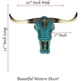 thumbnail image 2 of Urbalabs Western Teal Gem Gold Cross Longhorn Cow Skull and Horns Sculpture Faux Taxidermy Animal Western Wall Mount Decor 20 Inches Wide Bull Statue Ranch Decoration Hand Painted, 2 of 7