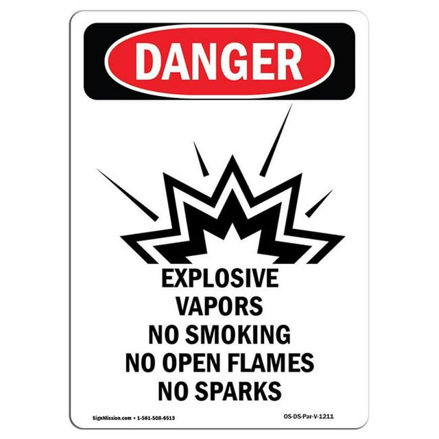 SignMission OS-DS-A-1824-V-1211 18 x 24 Po Signe de Danger OSHA - Vapeurs Explosives Non Fumeur