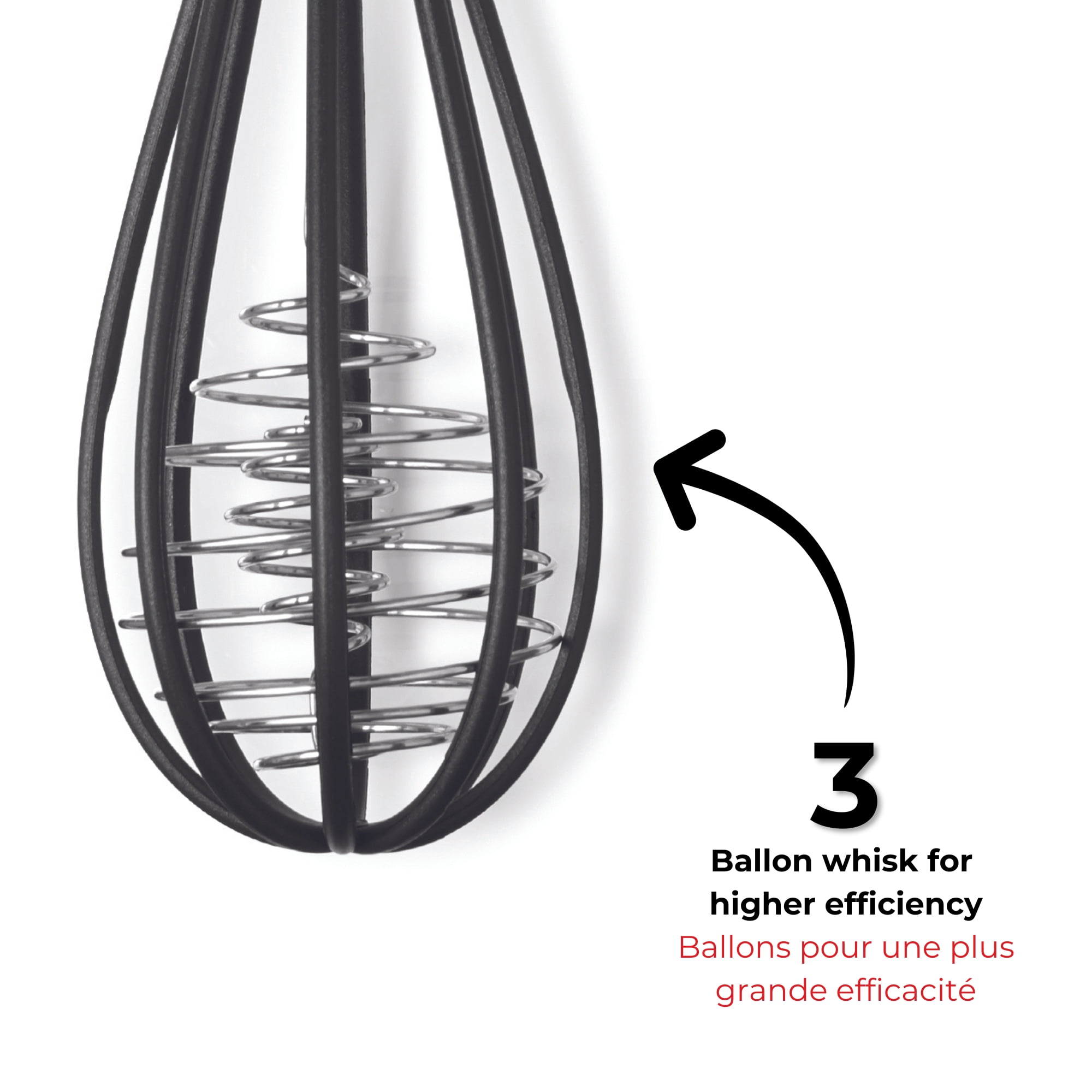 Starfrit Gourmet STEEL Fouet En Nylon, Résistant À La Chaleur, Sécuritaire Pour Antiadhésif, Manche En Acier Inoxydable, Fouet Trois Ballons Efficace, Support Intégré, Va Au Lave-Vaisselle