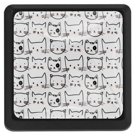 

Ownta Square with Screws 3 Pcs for Cupboard Dressing Table Bookcase Drawer Pull Handle Cabinet Door Knobs Black Outline Cat Faces Pattern