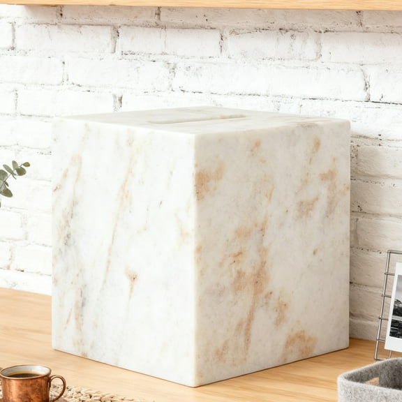 Modern Chic White Gold Marble Modern Tissue Box Cover, Sturdy Marle Tissue Holder, Organic Marble Tissue Box Holder, Tissue Box Cover for Bathroom, Home Office