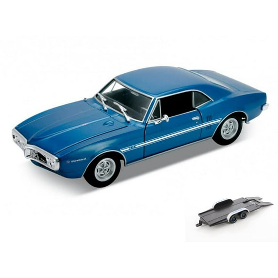 Diecast Car w/Trailer - 1967 Pontiac Firebird, Blue - Welly 22502 - 1/24 scale Diecast Model Toy Car