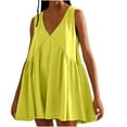 thumbnail image 2 of Fartey Mini Dresses for Women Cute Babydoll Dress Summer Sleeveless V Neck Sundress Fashion Solid Color Beach Dress Loose Flowy Pleated Dresses 2025 Yellow M, 2 of 7