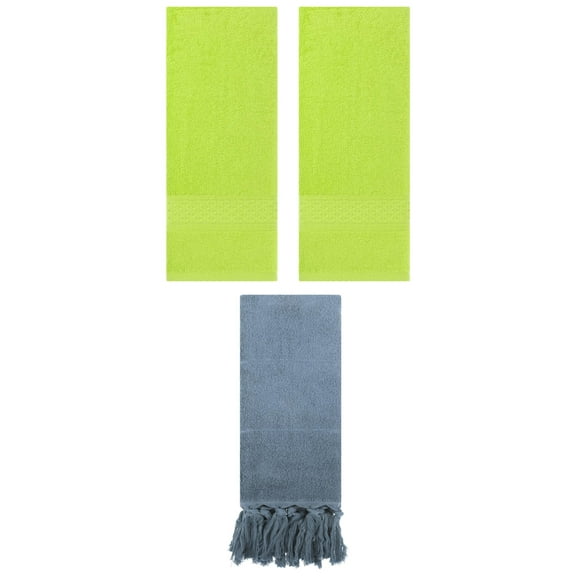 Unique Bargains 3 Packs Textured Tassels Hand Towel Blue/Light Green 14" x 30"/13" x 30"