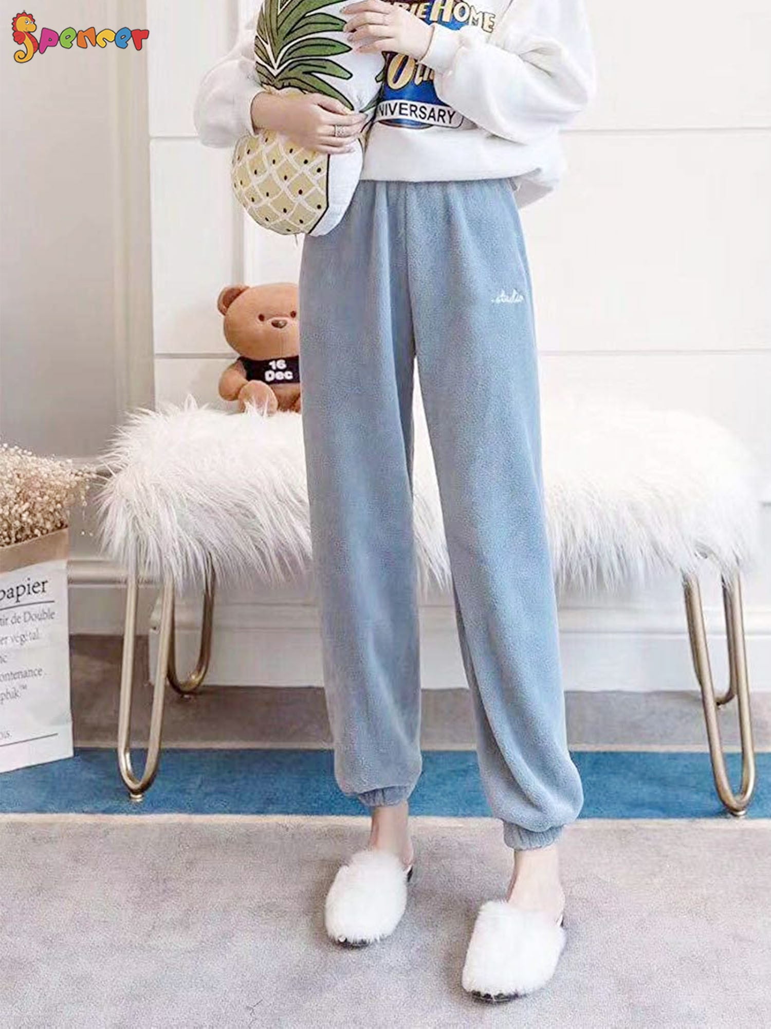 AherBiu Winter Pajamas Sets for Women Flannel Pullover Tops Pants Thermal  Warm Loungewear Homewear