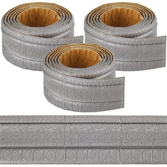 271×3.15 inch 22.62Ft Vine Pattern Molding Peel Stick Self Adhesive Gray Flexible Foam Trim 3D Sticky Decorative Wallpaper Border Wall Edging Baseboard Mirror Lines Hotel DIY Decor