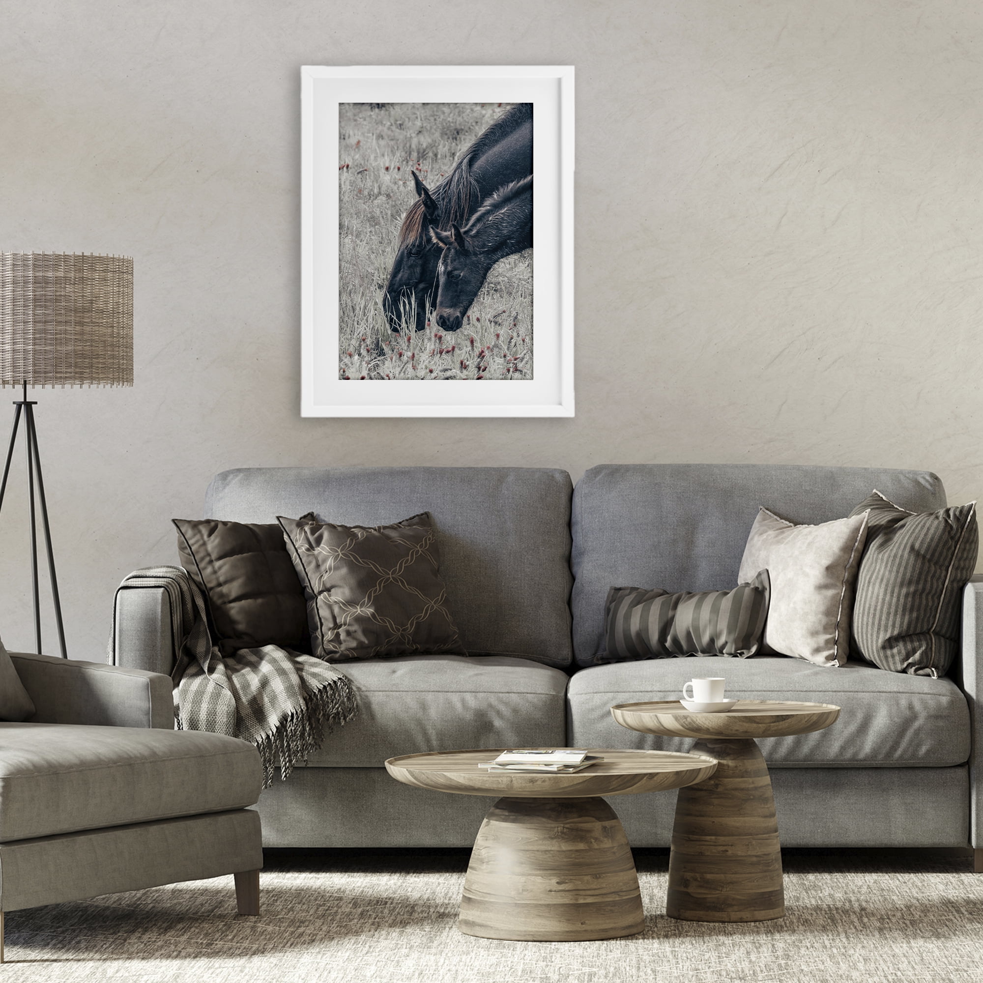 Stupell Industries New Graze Horses in Meadow White Framed Print Under Glass, design by Nathan Larson
