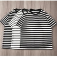 thumbnail image 4 of Men's Heavyweight Striped T-Shirt, Relaxed Cotton Crewneck Tee with Black and White Stripes, 4 of 9