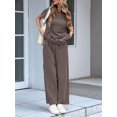 thumbnail image 4 of Womens Striped 2 Piece Set Short Sleeve T Shirts Wide Leg Pants Matching Lounge Sets with Pockets Brown M, 4 of 7
