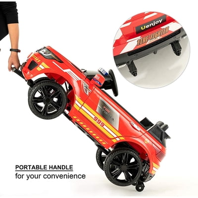 Uenjoy 12V Kids Fire Fighter Ride On SUV Battery Operated Electric Cars w2.4G Remote Control, LED Siren Flashing Light, Music&amp;Horn Intercom,