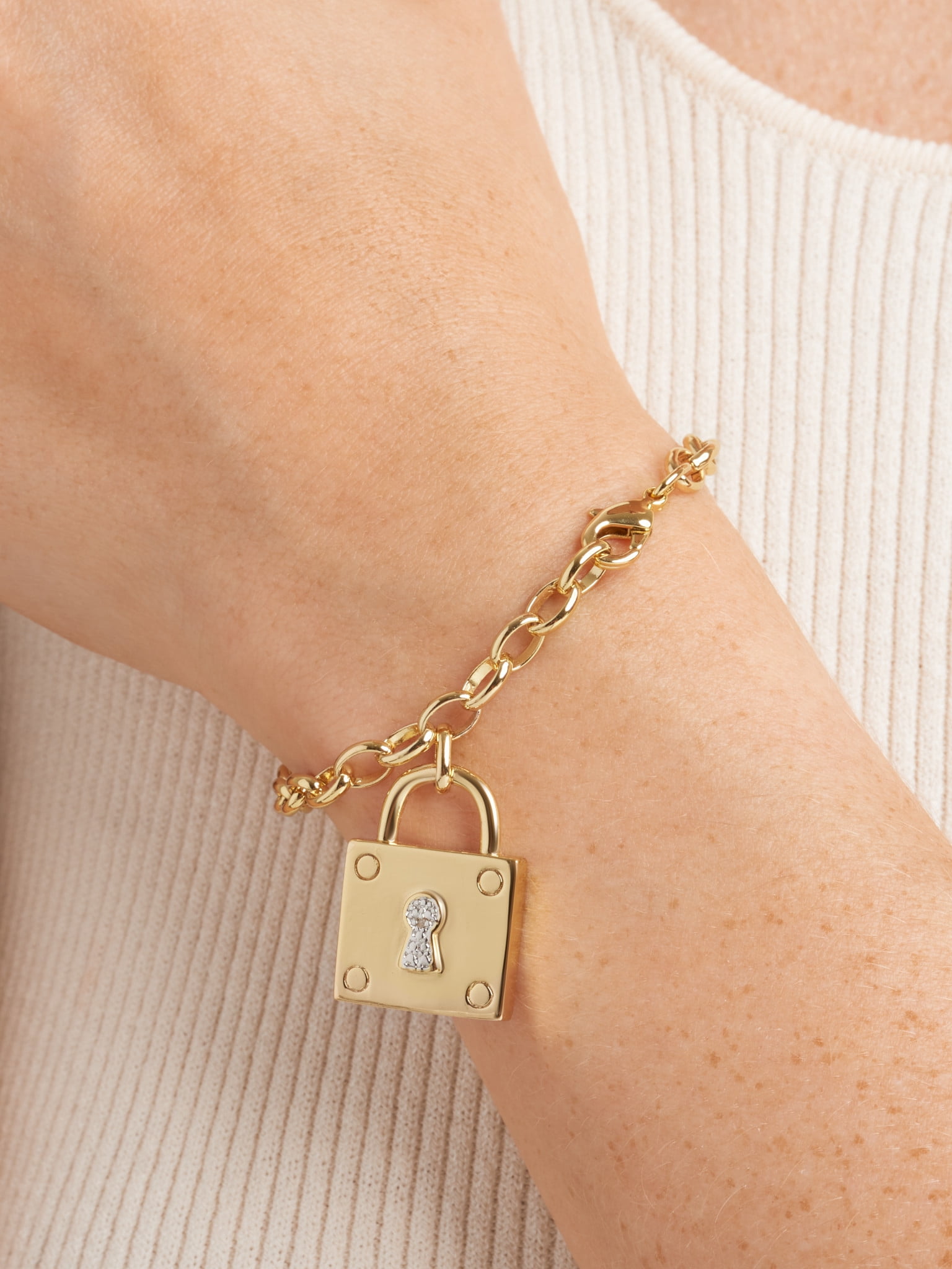 Forever Facets Diamond Illusion Lock Charm Chain Bracelet, Adult Female