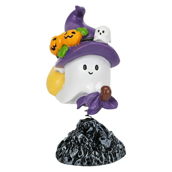 Halloween Ghost Riding Broom Figurine - Spooky Resin Ghost Statue, Funny Cute Ghost Ornaments for Halloween Decorations, Porch and Indoor Home Office Desk Decor, 4.61x2.36x5.04"