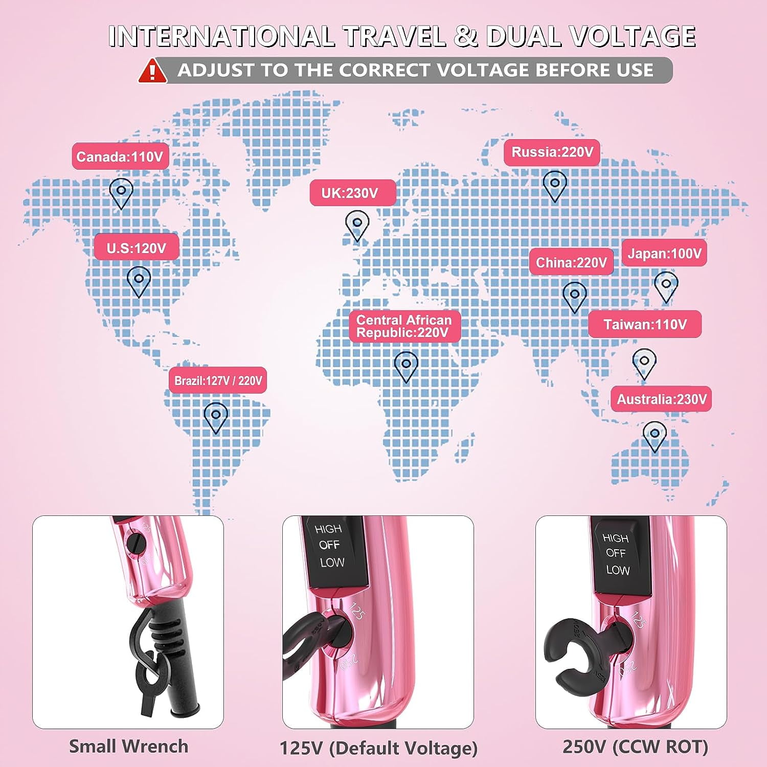 Lura Portable Travel Hair Dryer Dual Voltage Small Mini Blow Dryer with EU Plug Folding Handle,with Concentrator & Diffuser Attachment