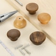 thumbnail image 4 of Uxcell 2 Pack Round Wood Drawer Knob, 1 3/4" Diameter Flat Head Dresser Knobs Wooden Knobs with Screws for Furniture Drawer Dresser Wardrobe Cupboard, Walnut, 4 of 6