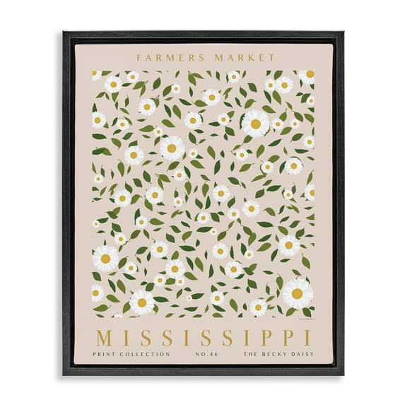 Stupell Industries Mississippi Daisy Pattern Typography Painting Black Floater Framed Art Print Wall Art, 17 x 21