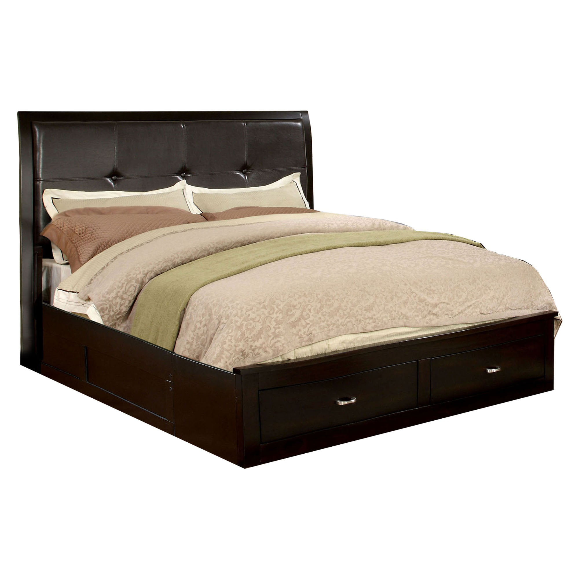 Modern Full Size Storage Platform bed with Leatherette Headboard