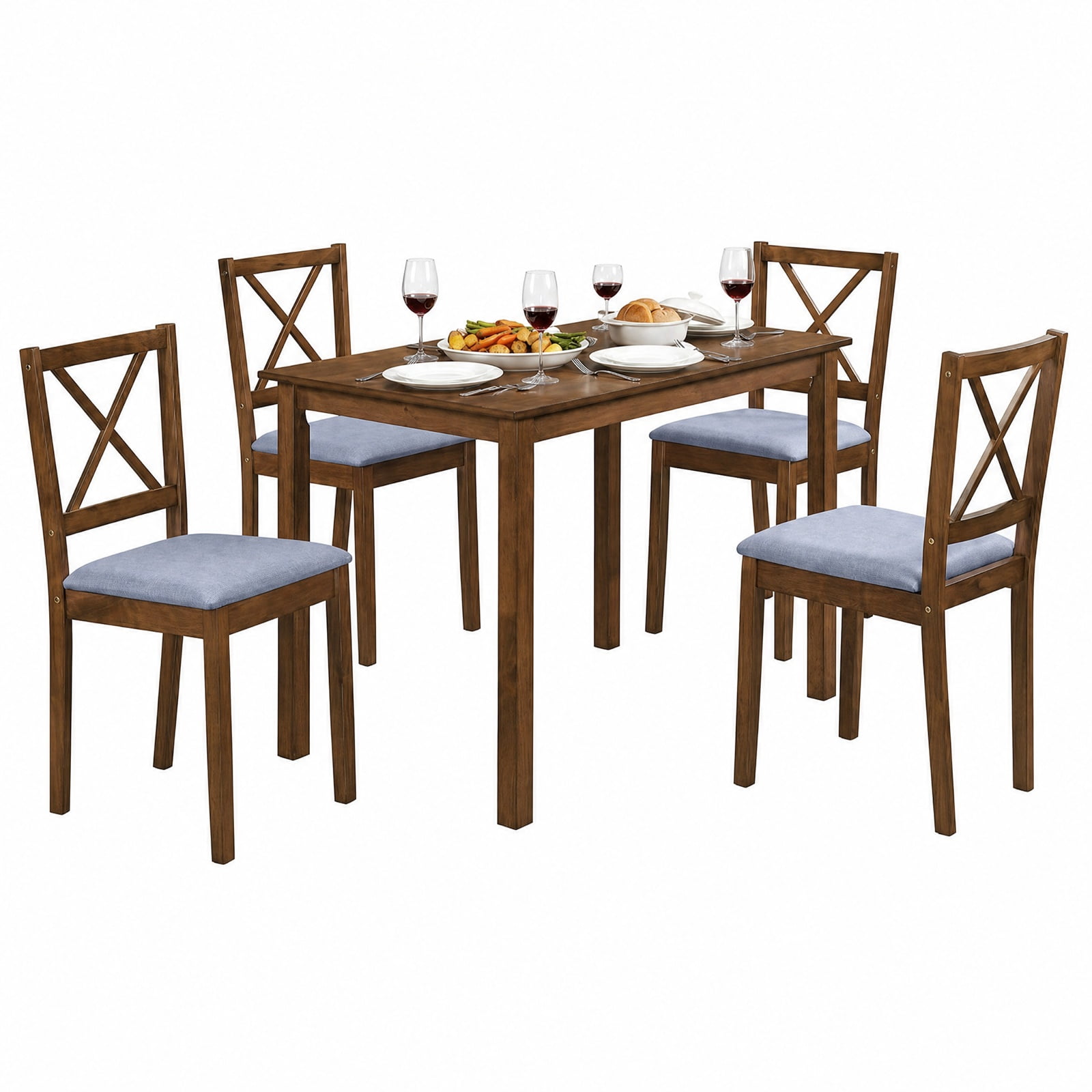 Furnibear 5 Piece Dining Table Set with Rectangular Table and Upholstered Fabric Kitchen Chairs for Dining Room Small Space Seating, Gray